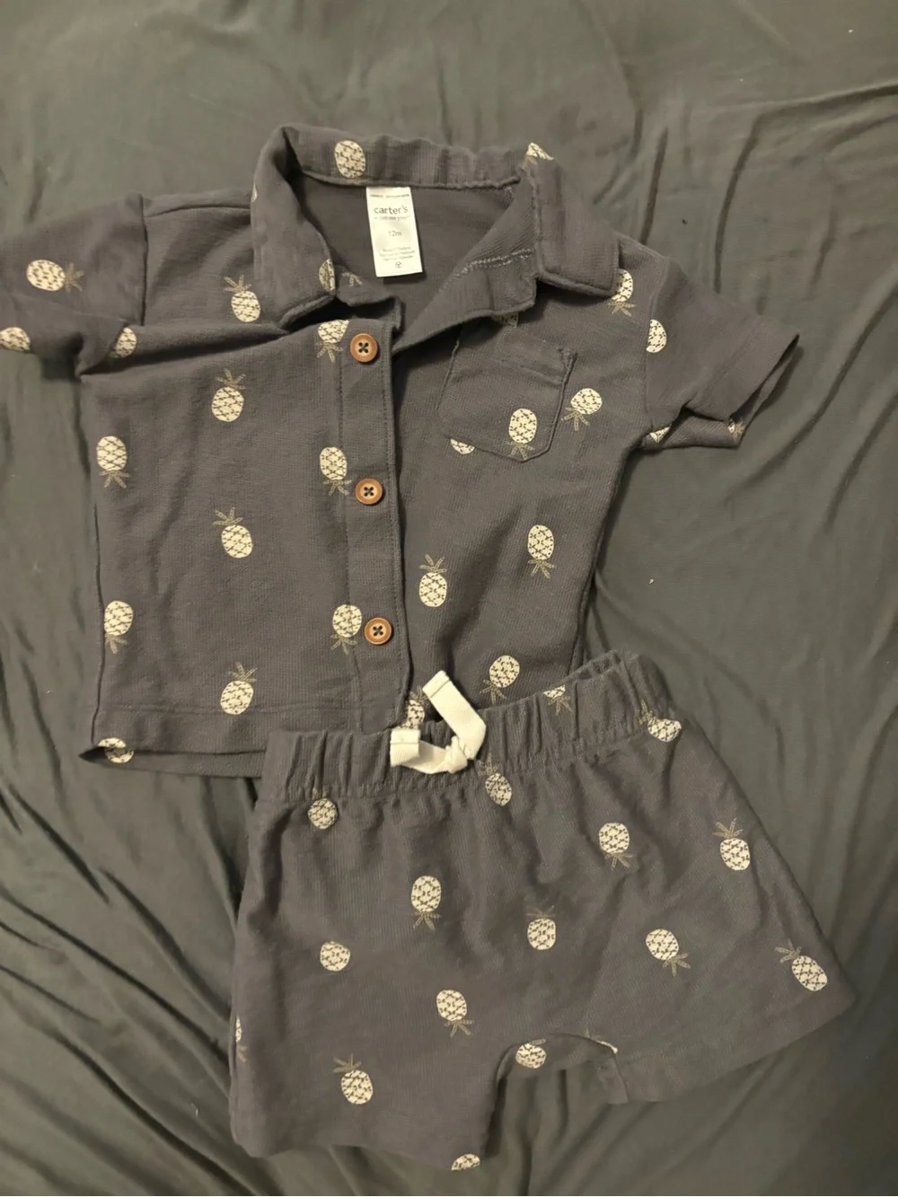 Carter's Navy Pineapple Print Toddler Polo & Shorts Set